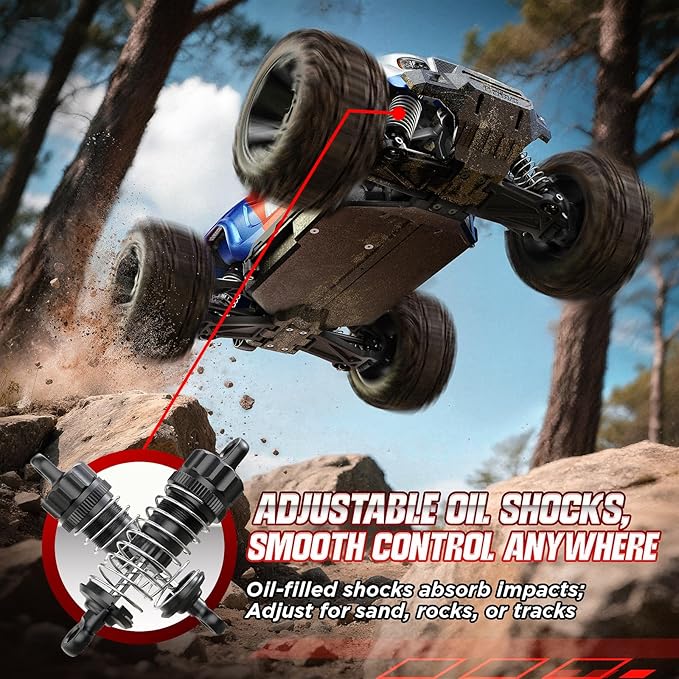 UDIRC Fast RC Cars for Adults Upgradable 56 MPH Heavy Duty RC Truck 4X4 Off Road All Terrain 2.4Ghz RTR 1:16 Remote Control Car Monster Truck with 2 Rechargeable Batteries for Beginners and Boys