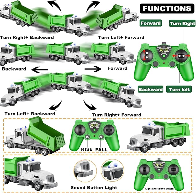 Remote Control Construction Dump Truck Toy RC Vehicle6 Channel Truck Toys with 6 pcs Wood2 Rechargeable Batteries1/24 Scale Dump TrucksBirthday Gifts Ideas for Boys Age 3-8 Year Old