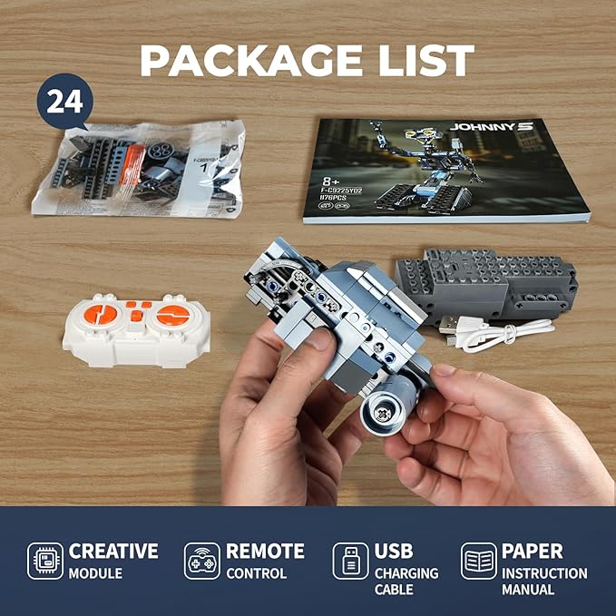 iATOM 1176 Pieces Johnny 5 Robot Building Set with Remote Control - Rechargeable Gift for Adults Men STEM Tech Movie Robotic Figure Model Kit
