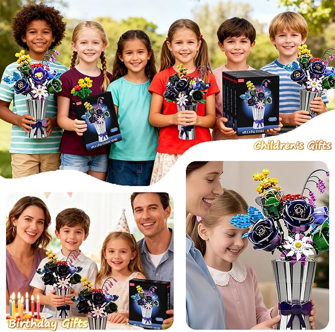 Flowers Bouquet Building Set 982 PCS Multiple Rose Botanical Collection Kit Artificial Flowers Botanical Collection DIY Unique Home&ampOffice Bonsai Decoration Gift for Valentine's Day Christmas