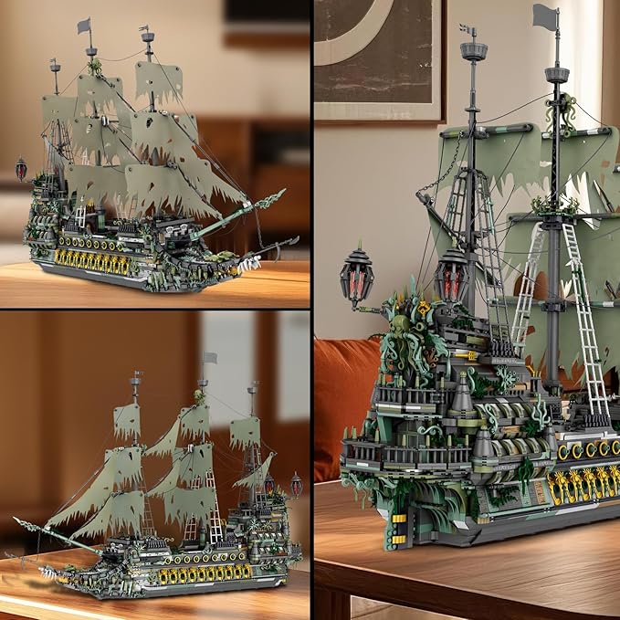 Reobrix Pirate Ship Building Sets MOC Flying Dutchman Model Toy BoatGreen Ghost Ship Building Blocks Sets 66037Toy Sets for AdultsHalloween Home Decor Birthday Gifts for Kids 14+(5503 PCS