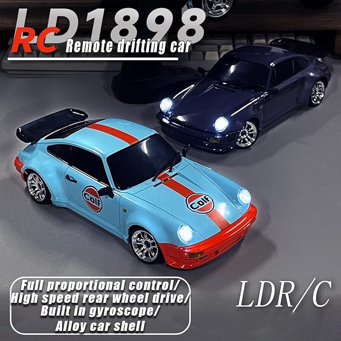 LD1898 1/18 RC Drift Car GTR R34 2.4GHz RWD with Gyroscope on-Road Alloy Body Shell Racing Cars Radio Control (Purple)