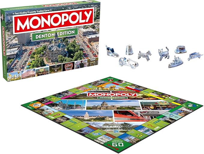 Monopoly Board Game Denton TX Edition : 2-6 Players Family Board Games for Kids and Adults Board Games for Kids 8 and up for Kids and Adults Ideal for Game Night