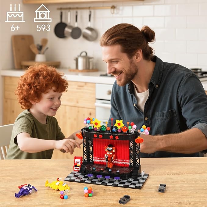 Five Nights Stage Toy Building Sets -Compatible with Lego Monster Scene Bear Rabbit &amp Chicken Performing on Stage Horror Game-Inspired Spooky Toy for Fans and Collectors