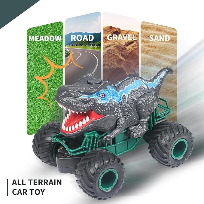 Dinosaur Remote Control Car 2.4GHz RC Mega Monster Truck Toys for Toddlers Dinosaur Toys with Light Sound Spray Christmas and Birthday Gifts for 3 4 5 6 7 8-12 Kids BoysAll Terrain RC Cars