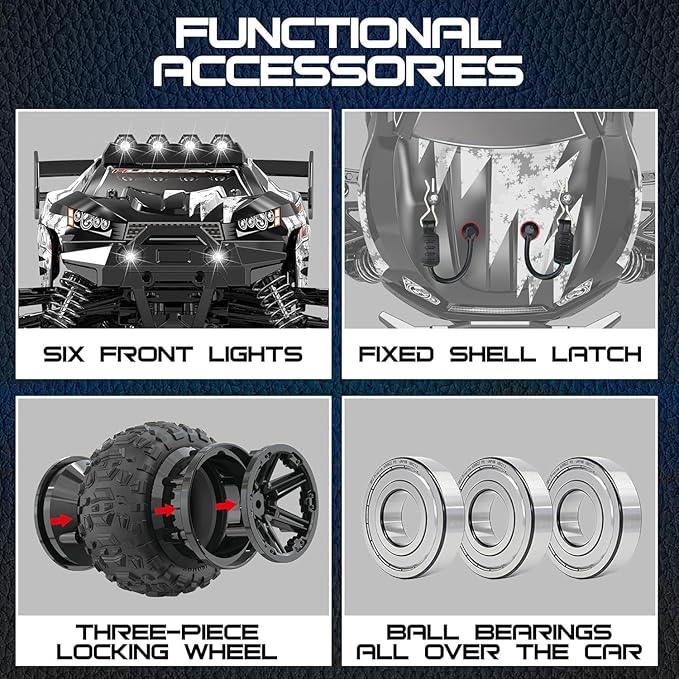 1:14 Scale All Terrain RC Cars for Adults &amp Boys (HS14323) Max Fast 40+ KPH 4WD Off-Road RC Truck for Snow &amp Sand &amp Mud 4X4 Waterproof Remote Control Car with 2 Rechargeable Batteries