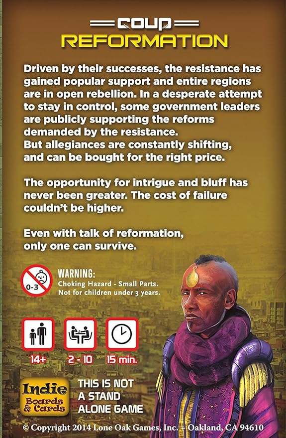 Coup Game Bundle Including Coup (The Dystopian Universe) and Coup Reformation Expansion by Indie Boards and Cards (2 Items)