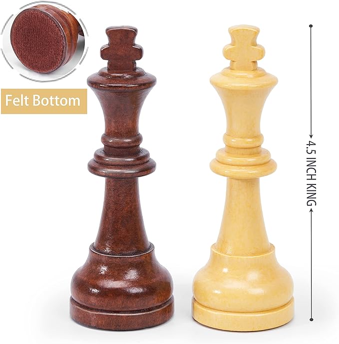 Vamslove Wooden Chess Pieces Large 4.5'' King Set of 32 Luxury Staunton Wood Chessmen for Chess Game Board (Chess Pieces Only) Velvet Storage Bags Included