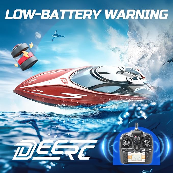 DEERC H120 Fast RC Boat for Pools and Lakes 2.4 GHz 20+ MPH Racing Boats for Kids &amp Adults with Rechargeable BatteryLow Battery AlarmCapsize RecoveryGifts for Boys Girls