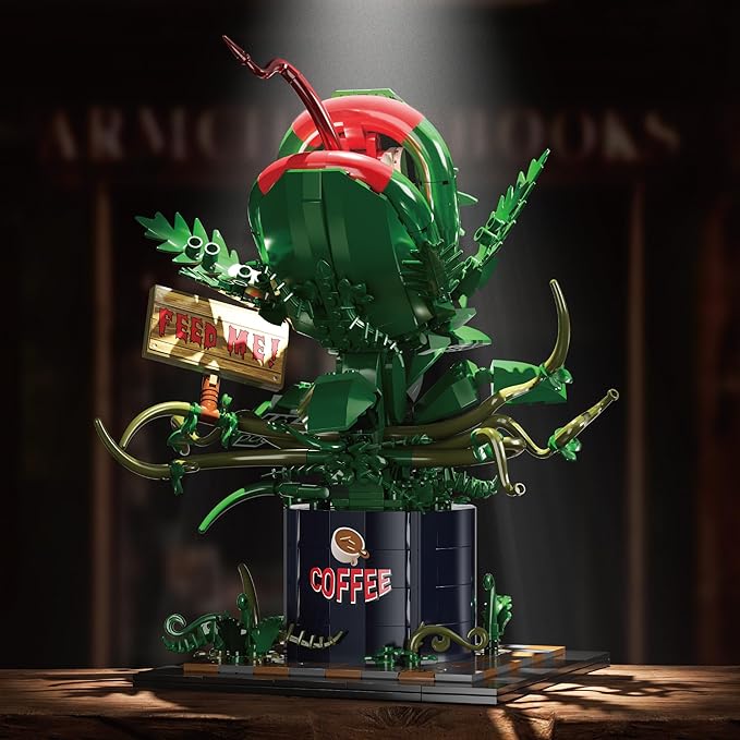 838PCS Large Piranha Plant Building Block Set AuderyII Cannibal Flower Model with Coffee Can &amp Feed Me Sign Horror Movie Decorations Botanical Collection Toy Gifts for Adult &amp Teen Aged 8+