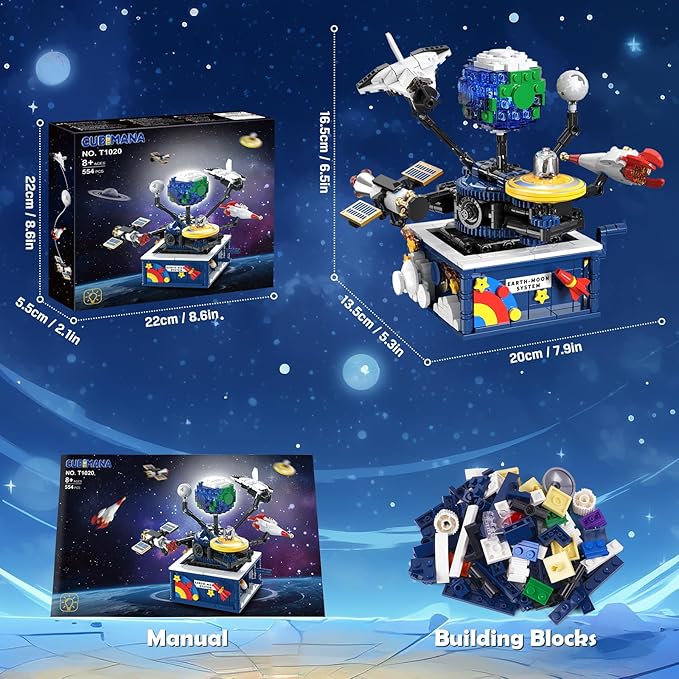Planet Rotatable Space Sets with Light - Earth &amp Moon Space Exploration Building Toys with Shuttle Spaceship Science Kits Building Blocks Gifts for Kids Age 8+ Years Old Boys Girls(554 PCS)