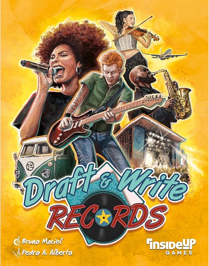 Inside Up Games Draft &amp Write Records | Music Board Game Card Drafting | Draft Your Band Tour The World Top The Charts | for 1 to 6 Players | for Ages 10 and Up | 30-40 Minute Playtime