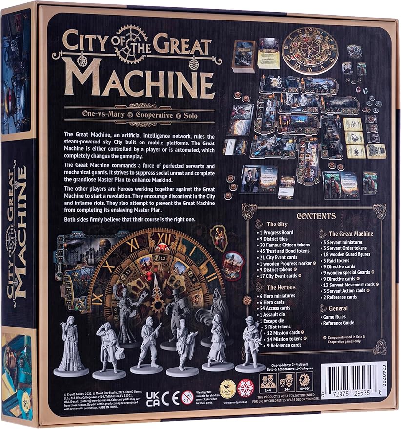 CrowD Games | City of The Great Machine Board Game | 1-4 Players | Ages 14 and up | Steampunk | One-vs-Many | Hidden Movement | Cooperative Board Games | Strategy Board Games | Playtime 45-90 min