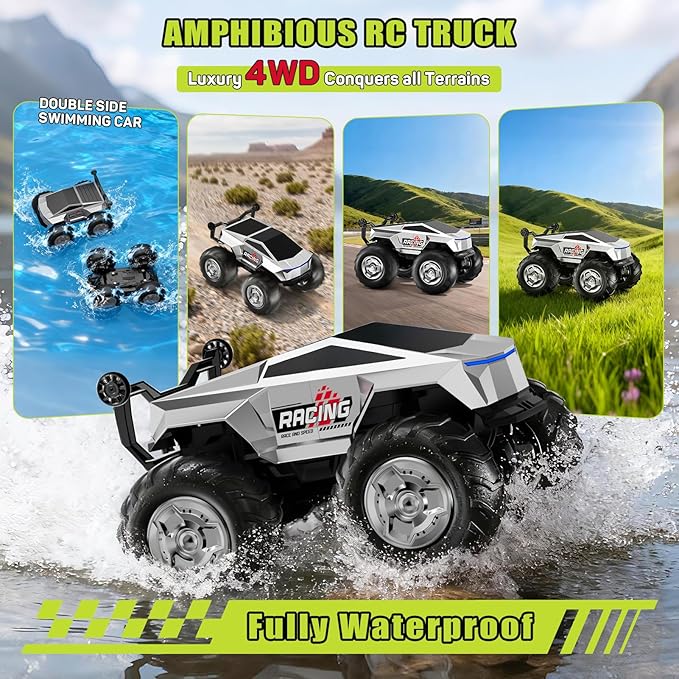 1:16 RC Truck Remote Control Car 4WD Waterproof Amphibious RC Car All Terrain PickupTIME4DEALS 2.4GHz Remote Monster Truck with 360° Rotating Standing Stunt Toy Truck for Kids Boys 6 7 8 9 10 11 12+