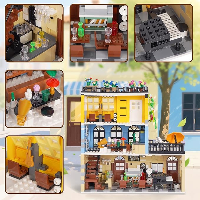 City Hotel Building Block Set Modular Architecture Flowers City Street View House Model Building Kit 1464 PCS
