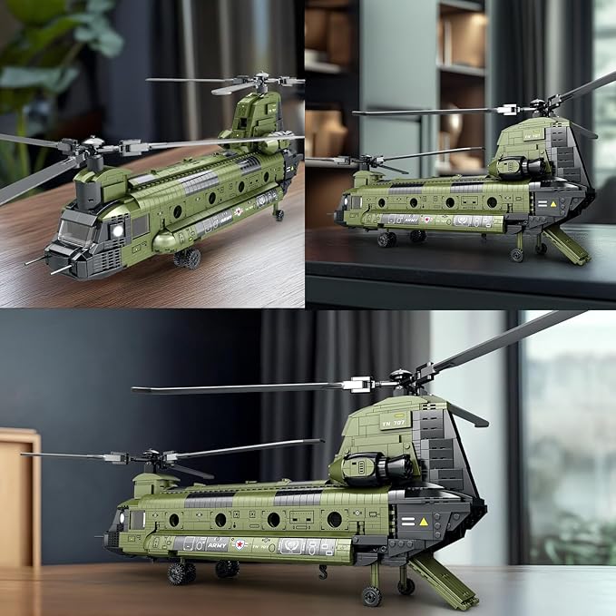 Reobrix CH-47 Helicopter Building Set Military Helicopter Toy Aircraft Model Kit Home Office Display or Collectible Ideal Airplane Toy Gifts for Adults Boys Kids 33031