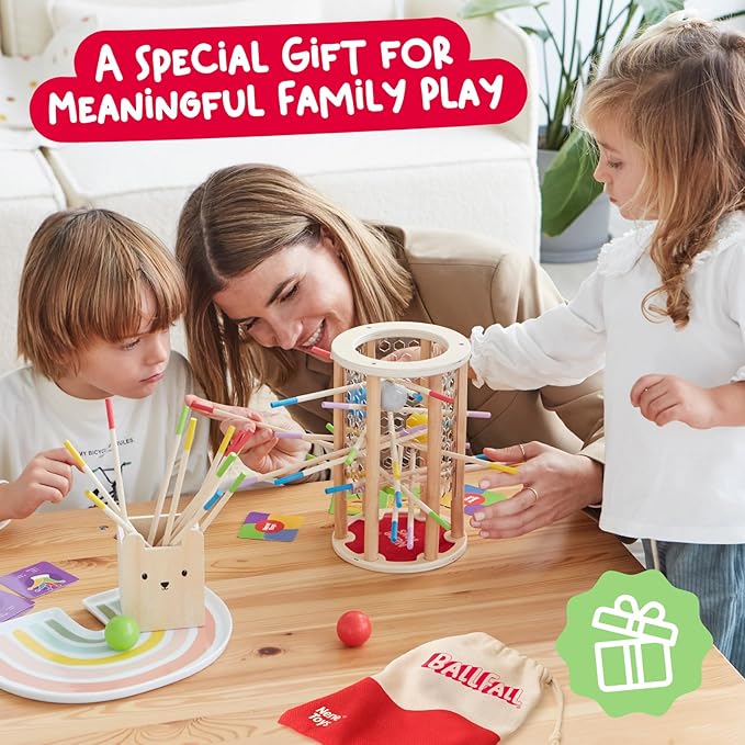 Nene Toys BALLFALL Jumbo – Montessori Wooden Board Game for Kids 3 4 5 6 Years – Colorful Sticks Dice &amp Cards – Fine Motor Skills Toy Math &amp Counting Game – Educational Gift for Boys Girls A