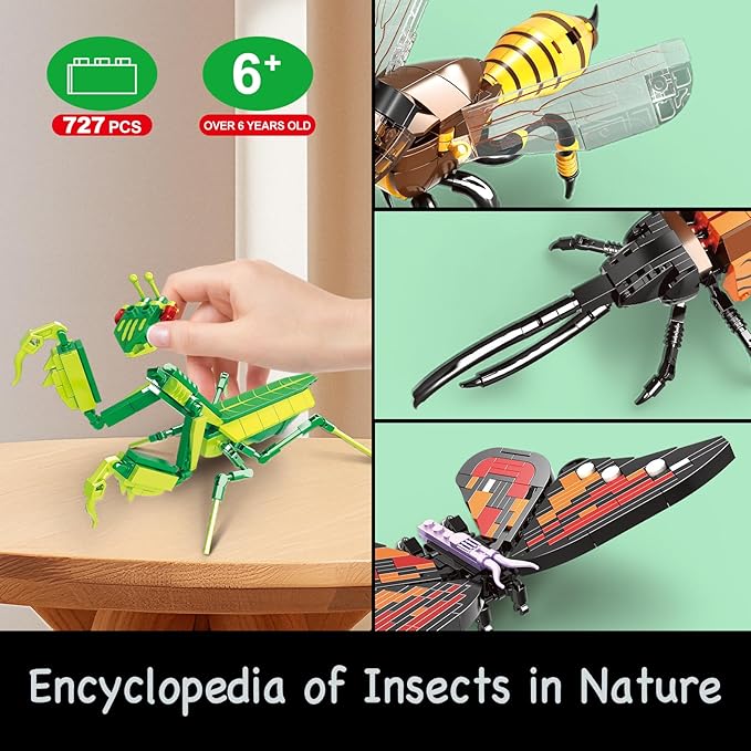 Insect Collection Building Block Set for Kids 6+ Butterfly Mantis Wasps Unicon Beetle Display Models for Nature Décor 4 Packs Bug Building Toys Fun Gift for Adults Boys Girls Nature Lovers (727PCS)