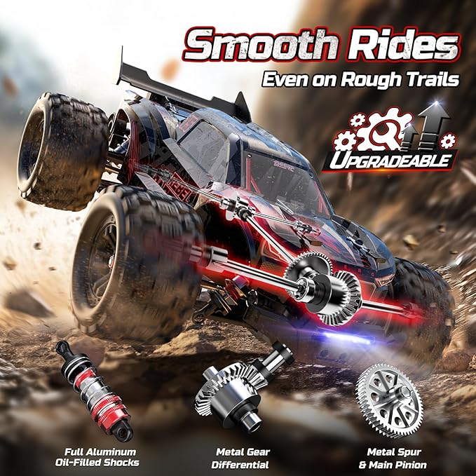 DEERC Fast Brushless RC Car for Adults 1/14 4WD Off-Road Remote Control Car Truck 46+ MPH Waterproof All Terrain RC Truggy with 2X 3S LiPo Batteries
