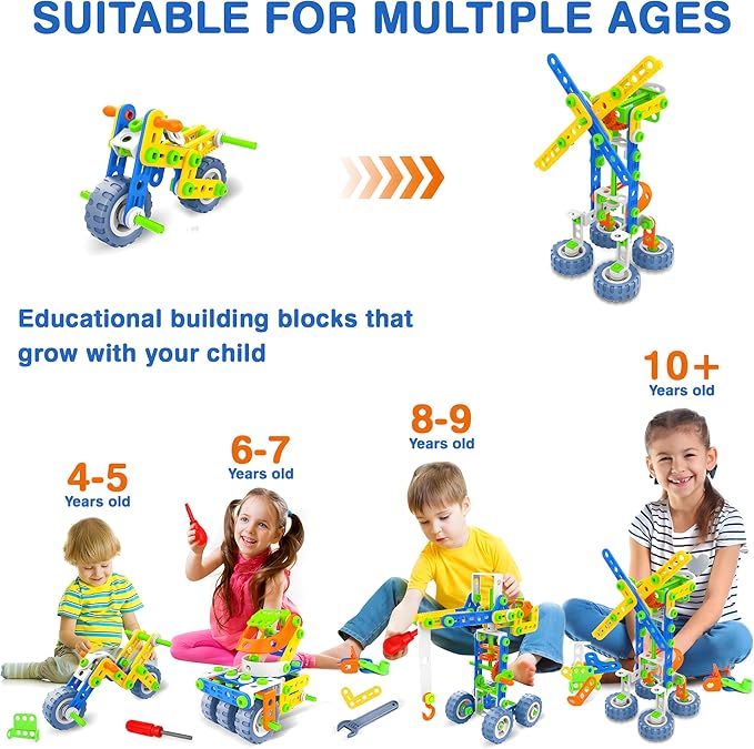 MOONTOY 12 in 1 STEM Toys for 4 5 6 7 8+ Year Old Boy Gifts 152 PCS Educational Building Toys for Kids Ages 4-8 5-7 8-12 Building Blocks Stem Kits Activities Construction Toy for Boys Birthday Gifts
