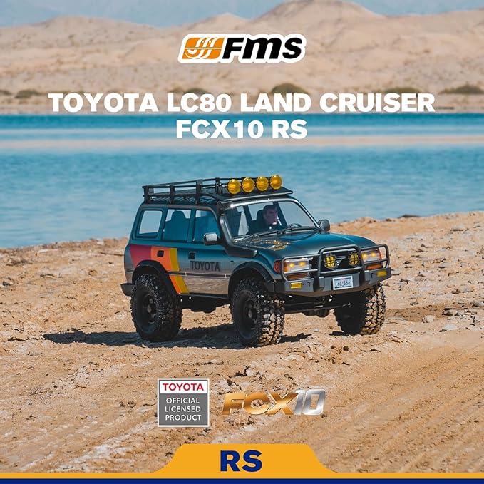 FMS RC Crawler 1/10 FCX10 Land Cruiser LC80 RS Toyota Licensed 4WD 2.4Ghz RC Rock Truck Hobby Grade RC Model Climbing Car Remote Control Car Off Road Vehicle for Adults FMS11042RSGY