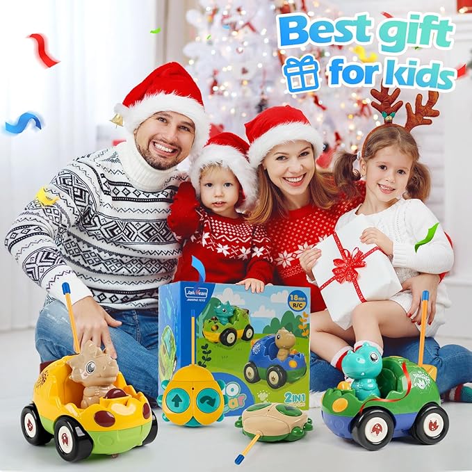 Remote Control Dinosaur Car Toys for Toddler Kids - Best Birthday Gifts for Boys Ages 2 3 4 5 Years Old 2-Pack Toys for Toddlers 18+ Months with Lights and Music