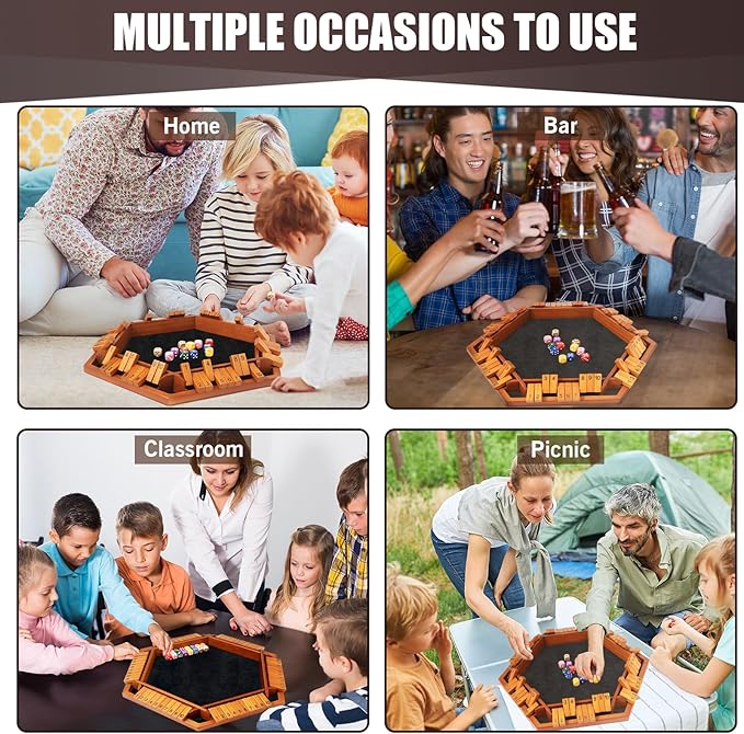 1-6 Players Shut The Box Dice Games Wooden Board Table Math Game with 16 Dice and Instructions Classics Close The Box Board Game for Adults Kids Family Classroom Home or Bar
