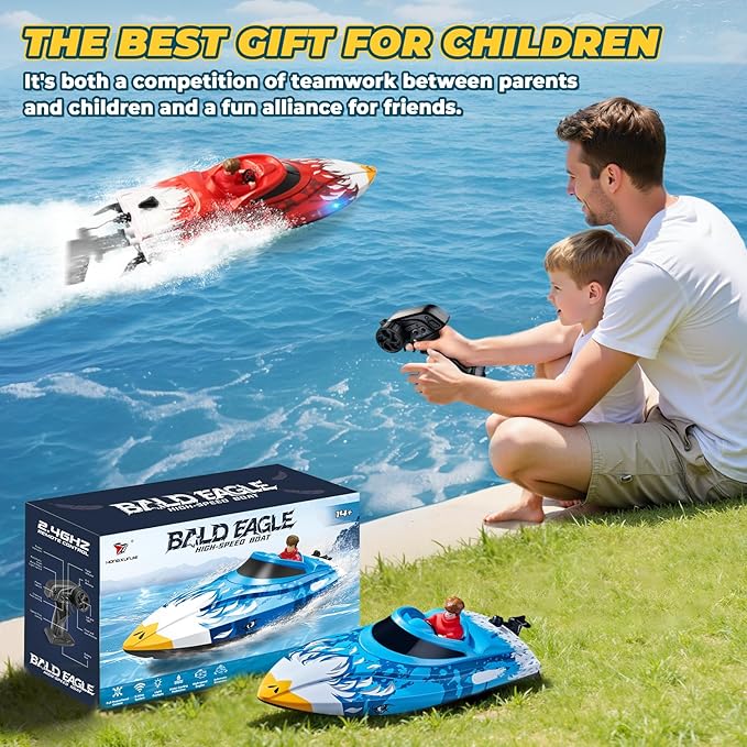 25KMH RC Remote Control Boat with LED Lights Self-Righting Low Battery Alert 2.4GHz with 800 mAh Lithium battery Waterproof Electric Fast Speed Boat for Pool &amp Lake Toy for Boys Girls Red