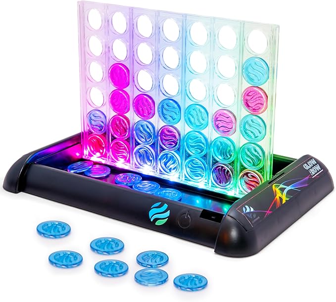 Glow in a Row Light-Up 4 in a Row Board Game Strategy Games for Kids Ages 6 and Above 2 Player Game Perfect for Kids and Adults Family Game Night