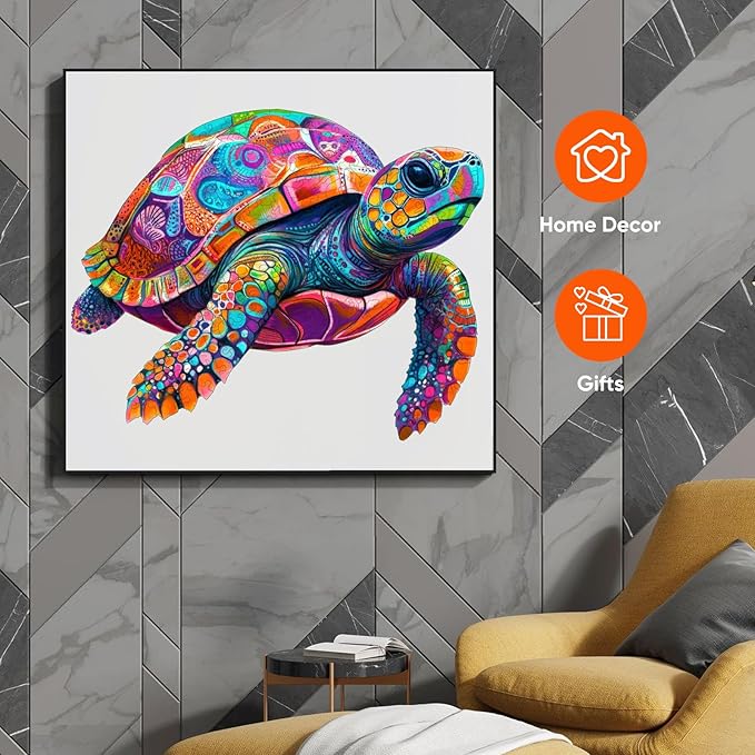 Mys Aurora Colorful Turtle Puzzles for Adults 200 Pieces 5MM Thick Wooden Jigsaw Puzzles Unique Shape Puzzle Ocean Wood Puzzles for Adults and Kids Birthday Gifts Family Game 11.4 * 11.4 inches