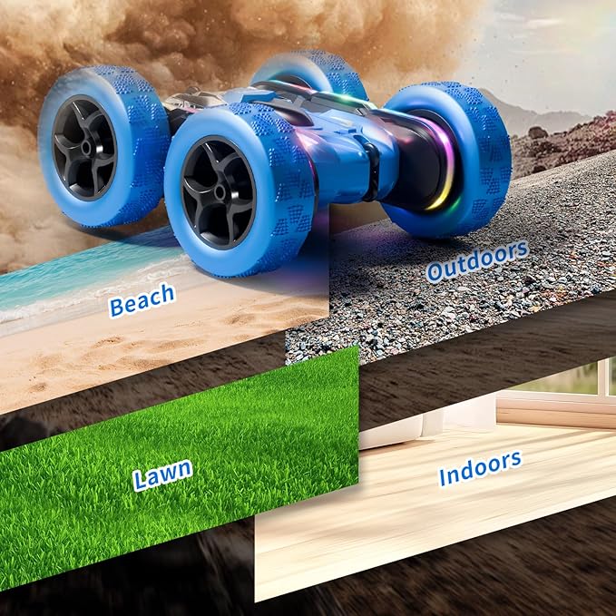 Remote Control Stunt Car 4WD 360° Flip Double‑Sided RC Cars LED Light Bar USB‑C Modular Battery 2.4 GHz Outdoor Beach Toy for Boys 6‑12 Years Old Birthday &amp Christmas Kids Gift Blue