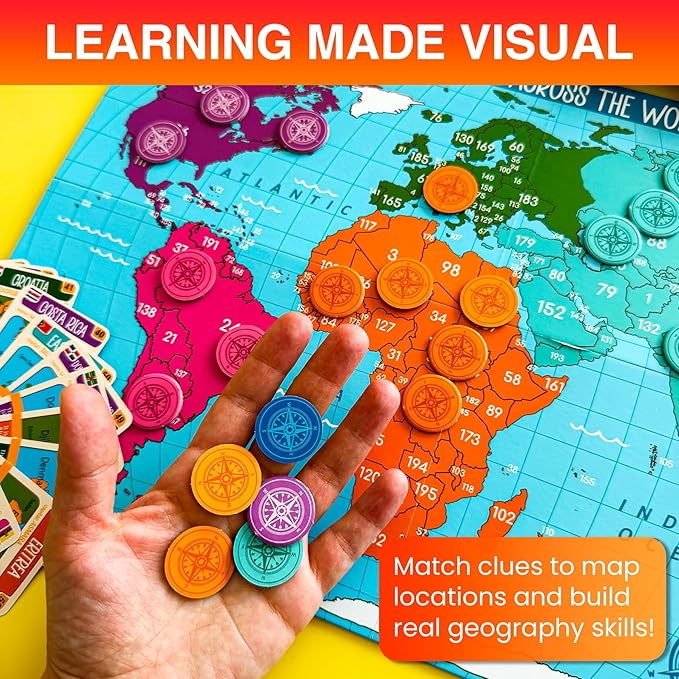 QUOKKA Board Games for Kids 8-12 - Family Games for Kids and Adults - Journey Across the World Card Game Ages 5-9 - Learn Capitals Flags Facts and Map Locations with 195 World Map Cards