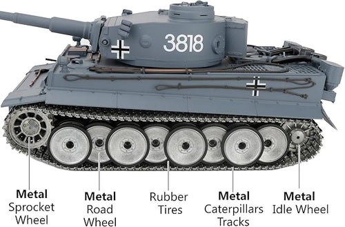 1/16 2.4ghz Remote Control German Tiger I Gray Color Tank Adults Model Toy(Upgraded/Metal Road Wheel &amp Tracks &amp Sprocket Wheel &amp Idle Wheel)(Steel Gear Gearbox)(5000mah Nimh Battery)(Airso