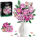 Pink Rose Bouquet Flowers Building Set 834Pcs Roses Artificial Flowers Botanical Collection Compatible with Lego Flowers for Adults Valentines Day Gifts for Her Women Wife Girlfriend Mom