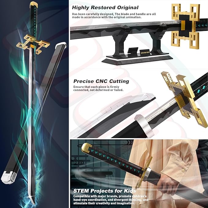 Jorumo Swords Building Sets for Adults and Kids 40in Tokitou Muichirou Sword Building with Scabbard and Stand Anime Sword Building Toy Katana Gift 771 Pcs