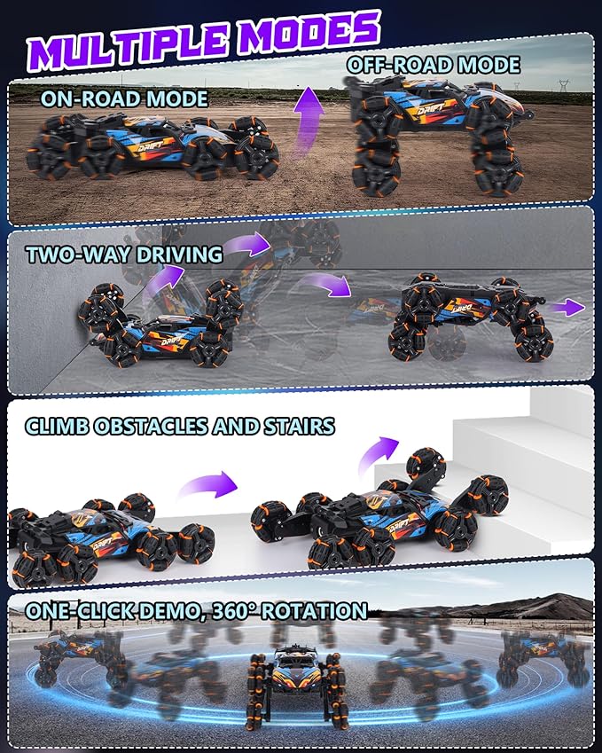 HuiJuKeJi Gesture Sensing RC Stunt Car Toy for Kids 2.4GHz Remote Control Car Toy 1:18 8WD Hand-Controlled Vehicle with Auto Demo Spray Lights and Music for Birthday Ages 6-14