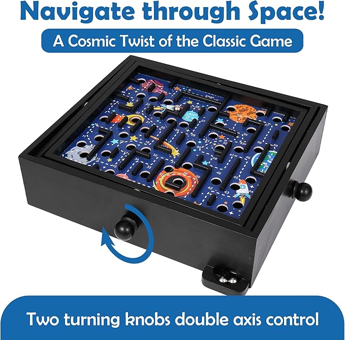 'STERLING Games Wooden Labyrinth Space Shuttle Theme Tilt Maze Game with Marble Ball and 60 Waypoints for 6 Years Up 13.5 x 13 Board
