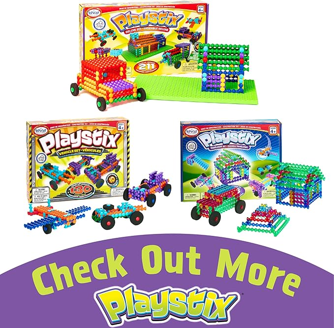 POPULAR PLAYTHINGS Playstix Construction Toy Set with Building Sticks for STEM and Classroom Use for Kids Ages 4 and Up - 150 Piece Kit