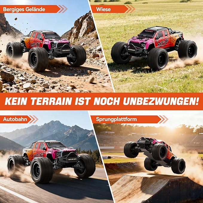 1/16 50MPH Brushless 4WD RC TruckUpgradeable All-Terrain Remote Control Cars with 3S BatteryWaterproof Fast Off-Road RC Truggy for AdultsSuitable as Gift for Snow/Sand Adventures-Gradient Red