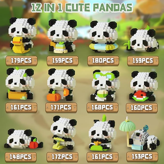 HIGH GODO 12Pack Pandas Party Favors Building Set 1977PCS Cute Animals Set for Goodie Bag Stuffers Classroom Prizes Party Favors Birthday Easter Gifts for Teens 14+ (Not Compatible with Major Brand)