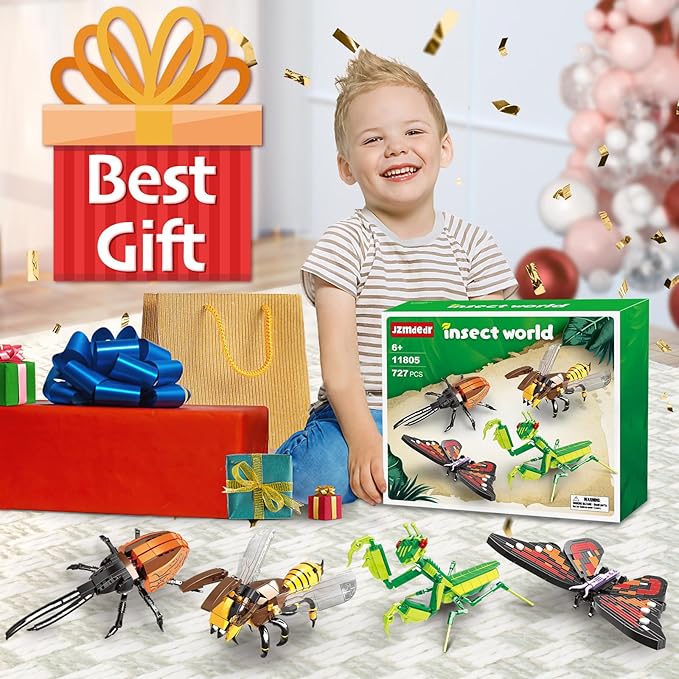 Insect Collection Building Block Set for Kids 6+ Butterfly Mantis Wasps Unicon Beetle Display Models for Nature Décor 4 Packs Bug Building Toys Fun Gift for Adults Boys Girls Nature Lovers (727PCS)