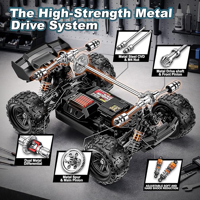 RC Cars 1:18 4WD High Speed Off-Road RC Truck 40 KM/H Remote Control Car with Waterproof ESC 2 Rechargeable 7.4V 1300mAh Batteries Dual Body Shells for Adults &amp Kids Great Gifts for Outdoor F