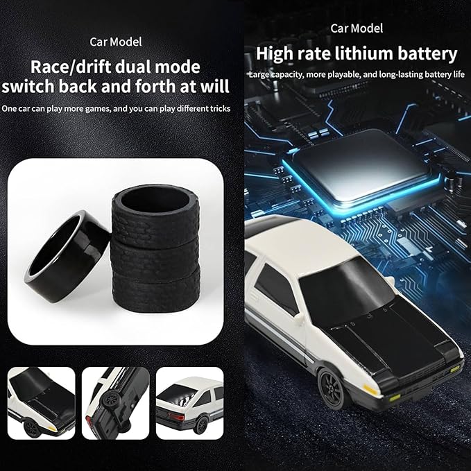 1/43 Mini RC Drift Car 2.4GHz AE86 RTR Full Proportional Remote Control Cars 4WD High Speed Racing Lights Kit and Racing Tires (4306)