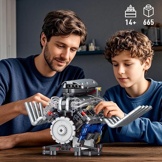 HIGH GODO V8 Engine Kits That Runs DIY Car Engine Model Kit for App Control Build Your Own Visible Engine Model Toy with Motor and Lights STEM Model Engine for Teens Adults 14+ (665 PCS)