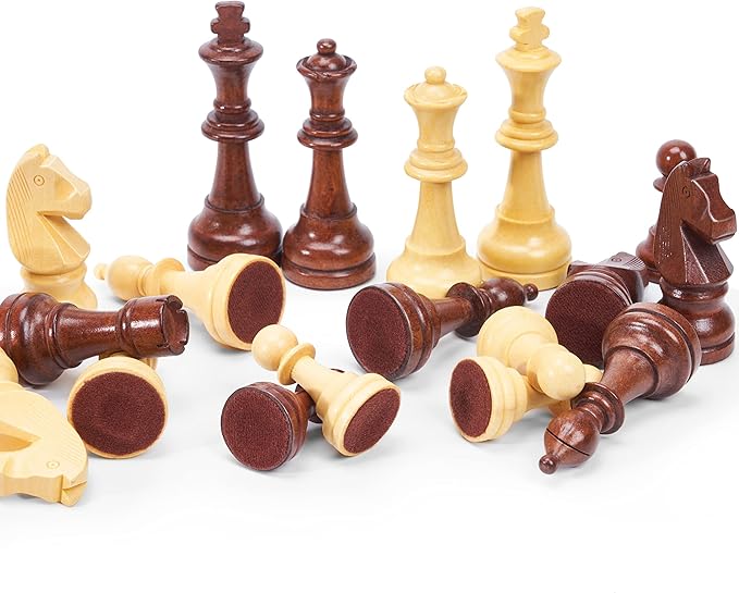 Vamslove Wooden Chess Pieces Large 4.5'' King Set of 32 Luxury Staunton Wood Chessmen for Chess Game Board (Chess Pieces Only) Velvet Storage Bags Included