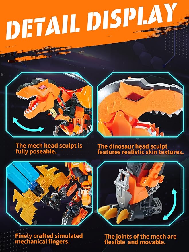 T-Rex 2 in 1 Transforming Sets for Boys Age 8-12Mech Building Block Figure ToyDinosaur Transform Robot Building KitsBirthday for Kids Adult 8-12 Years Old and up(T-Rex)