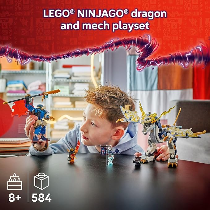 LEGO NINJAGO Rogue’s Mech Dragon Rider Building Toy - Dragons Rising Play Set &amp 4 Ninja Toy Minifigures for Boys &amp Girls Ages 8+ - 2 Ways to Build &amp Play - Gift Idea for Birthdays - 71843