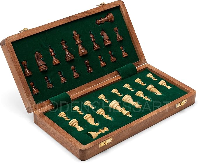 Handmade Magnetic Wooden Folding Chess Board with Storage for Chessmen (12 X 12 Inches)