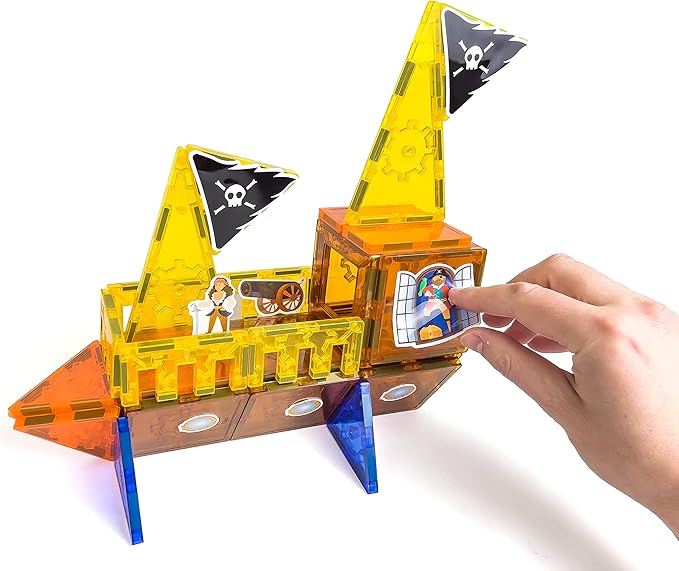 Tytan Tiles Pirate Ship &amp Island 60-Piece Magnetic Tiles Building Set Fun Kids’ STEM Toy Creative Play Shape &amp Pattern Recognition Fine Motor Skills Includes Storage Bag Ages 3 and Up