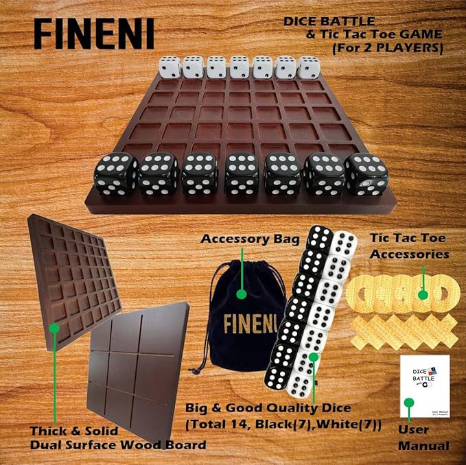 Dice Battle and TicTacToe Dual Sides Board Games Wooden Coffee Table Games for Adults 2 Player Best Bar Dice Games Indoor Tabletop Game &amp 2 Players Wood Table Top Dice Game (Dual(2)/Brown)